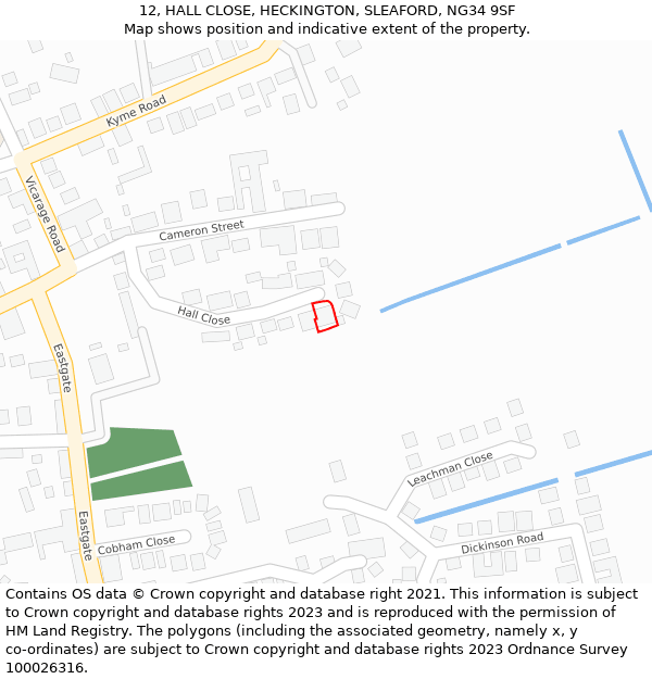 12, HALL CLOSE, HECKINGTON, SLEAFORD, NG34 9SF: Location map and indicative extent of plot