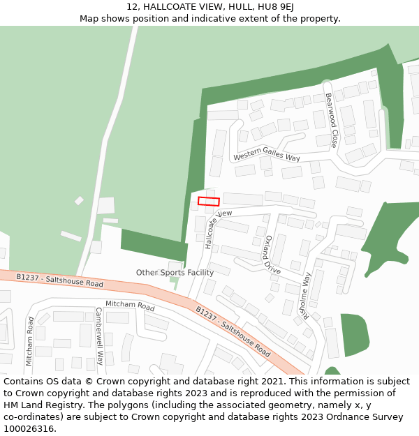 12, HALLCOATE VIEW, HULL, HU8 9EJ: Location map and indicative extent of plot