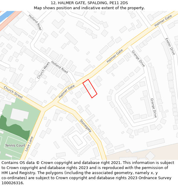 12, HALMER GATE, SPALDING, PE11 2DS: Location map and indicative extent of plot