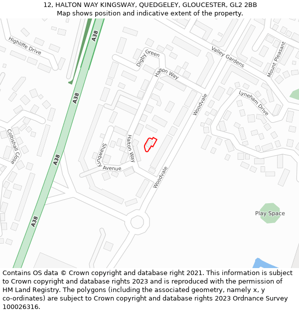 12, HALTON WAY KINGSWAY, QUEDGELEY, GLOUCESTER, GL2 2BB: Location map and indicative extent of plot