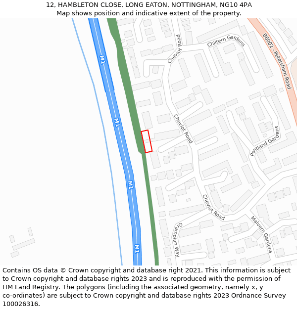 12, HAMBLETON CLOSE, LONG EATON, NOTTINGHAM, NG10 4PA: Location map and indicative extent of plot