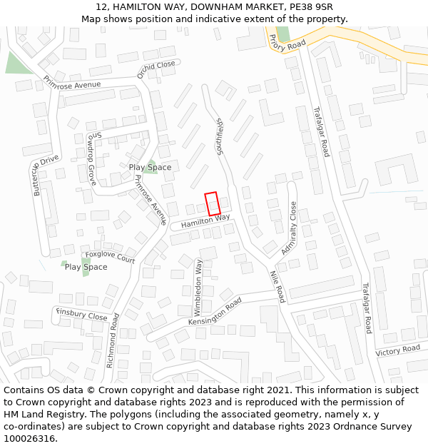 12, HAMILTON WAY, DOWNHAM MARKET, PE38 9SR: Location map and indicative extent of plot