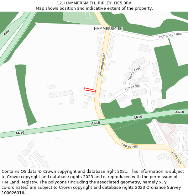 12, HAMMERSMITH, RIPLEY, DE5 3RA: Location map and indicative extent of plot