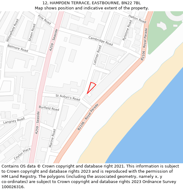 12, HAMPDEN TERRACE, EASTBOURNE, BN22 7BL: Location map and indicative extent of plot