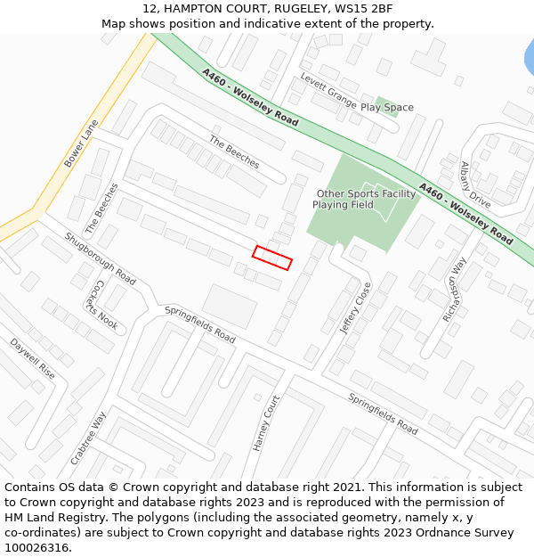 12, HAMPTON COURT, RUGELEY, WS15 2BF: Location map and indicative extent of plot