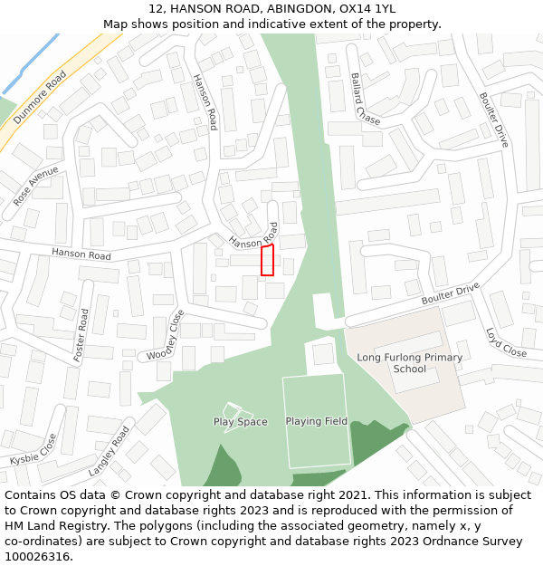12, HANSON ROAD, ABINGDON, OX14 1YL: Location map and indicative extent of plot