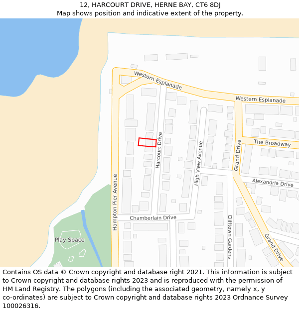 12, HARCOURT DRIVE, HERNE BAY, CT6 8DJ: Location map and indicative extent of plot