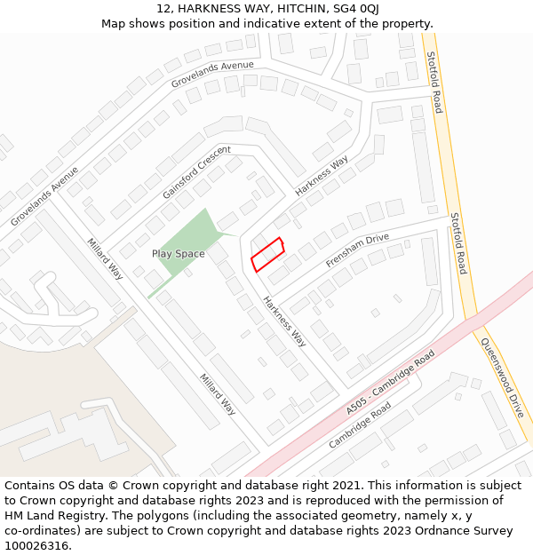 12, HARKNESS WAY, HITCHIN, SG4 0QJ: Location map and indicative extent of plot