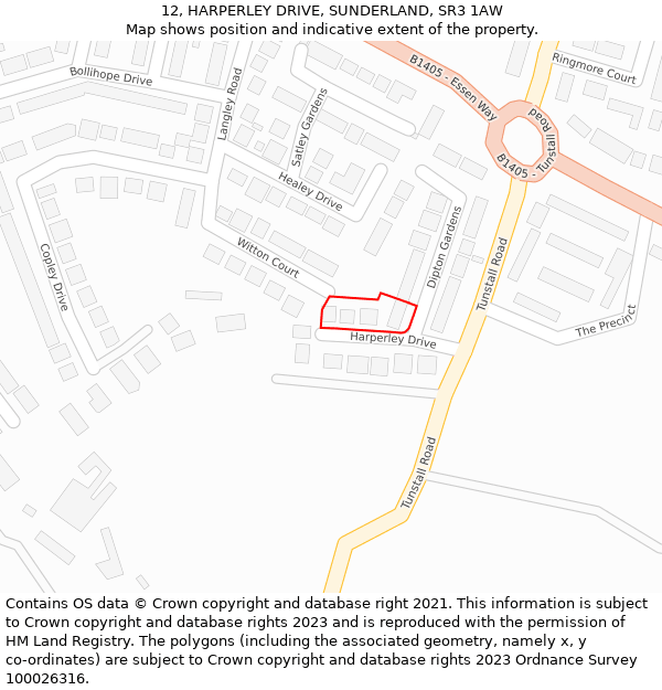 12, HARPERLEY DRIVE, SUNDERLAND, SR3 1AW: Location map and indicative extent of plot