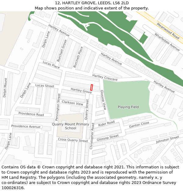 12, HARTLEY GROVE, LEEDS, LS6 2LD: Location map and indicative extent of plot