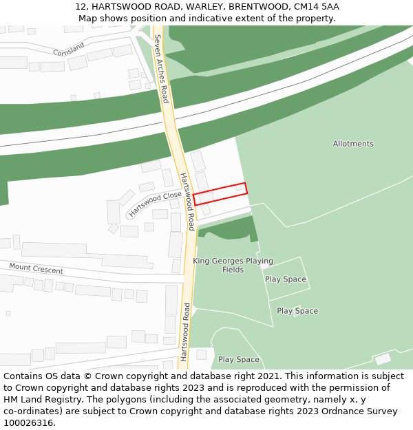 12, HARTSWOOD ROAD, WARLEY, BRENTWOOD, CM14 5AA: Location map and indicative extent of plot