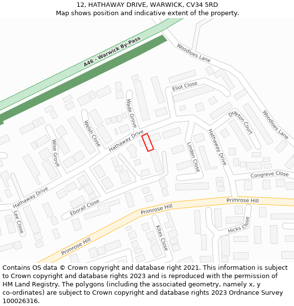 12, HATHAWAY DRIVE, WARWICK, CV34 5RD: Location map and indicative extent of plot