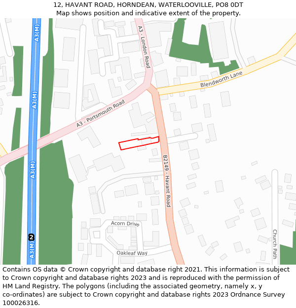 12, HAVANT ROAD, HORNDEAN, WATERLOOVILLE, PO8 0DT: Location map and indicative extent of plot
