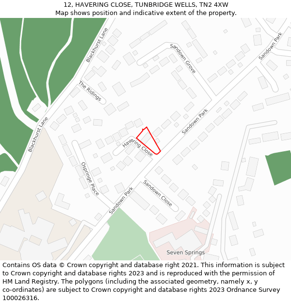 12, HAVERING CLOSE, TUNBRIDGE WELLS, TN2 4XW: Location map and indicative extent of plot