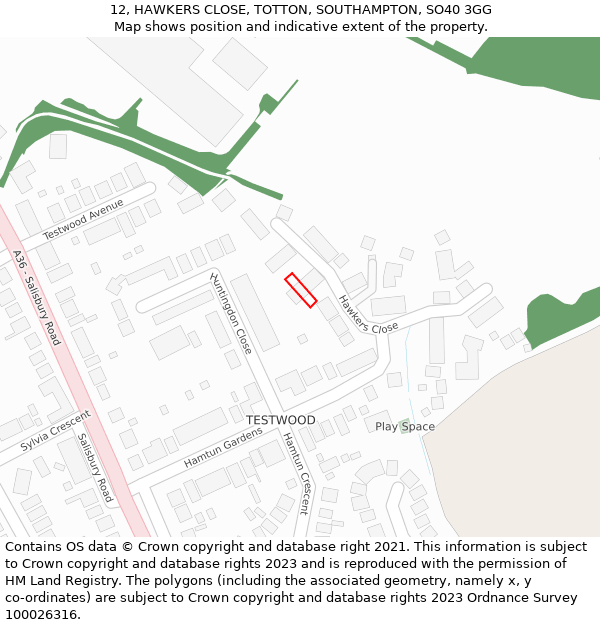 12, HAWKERS CLOSE, TOTTON, SOUTHAMPTON, SO40 3GG: Location map and indicative extent of plot