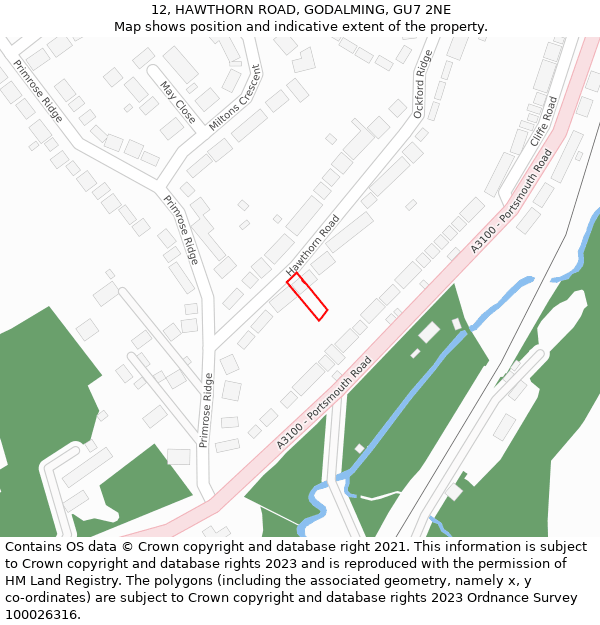 12, HAWTHORN ROAD, GODALMING, GU7 2NE: Location map and indicative extent of plot