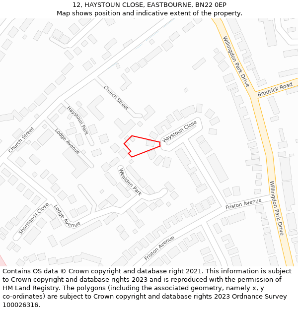 12, HAYSTOUN CLOSE, EASTBOURNE, BN22 0EP: Location map and indicative extent of plot