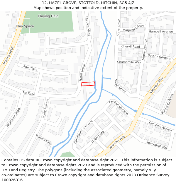 12, HAZEL GROVE, STOTFOLD, HITCHIN, SG5 4JZ: Location map and indicative extent of plot