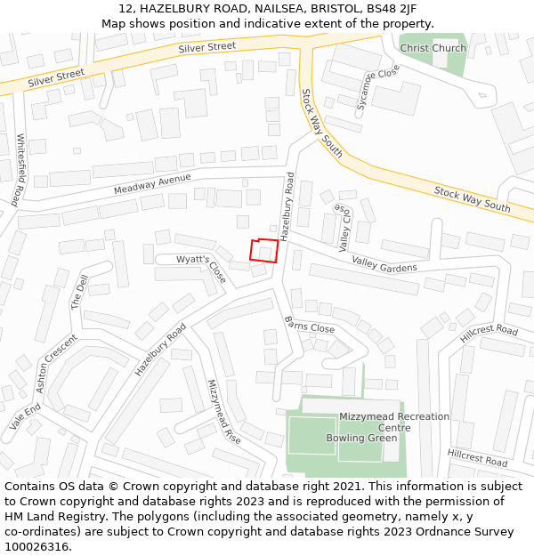12, HAZELBURY ROAD, NAILSEA, BRISTOL, BS48 2JF: Location map and indicative extent of plot