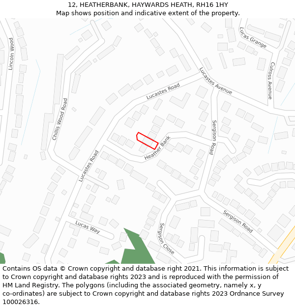 12, HEATHERBANK, HAYWARDS HEATH, RH16 1HY: Location map and indicative extent of plot