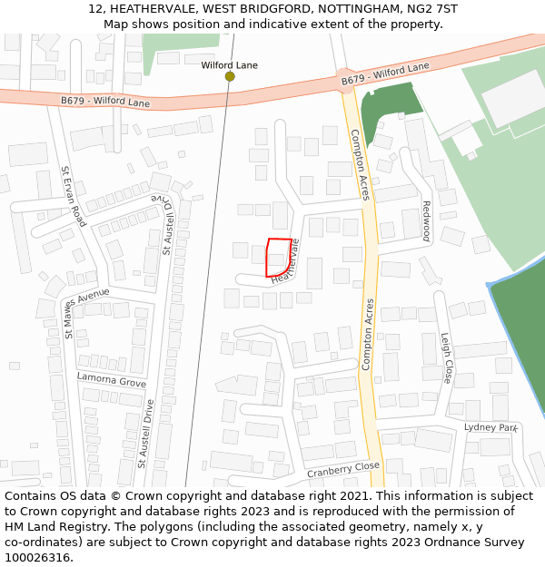 12, HEATHERVALE, WEST BRIDGFORD, NOTTINGHAM, NG2 7ST: Location map and indicative extent of plot