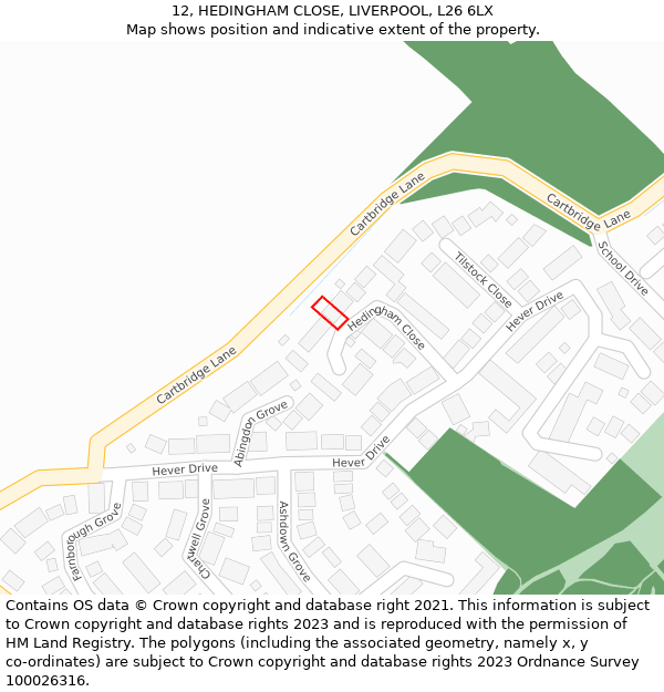 12, HEDINGHAM CLOSE, LIVERPOOL, L26 6LX: Location map and indicative extent of plot