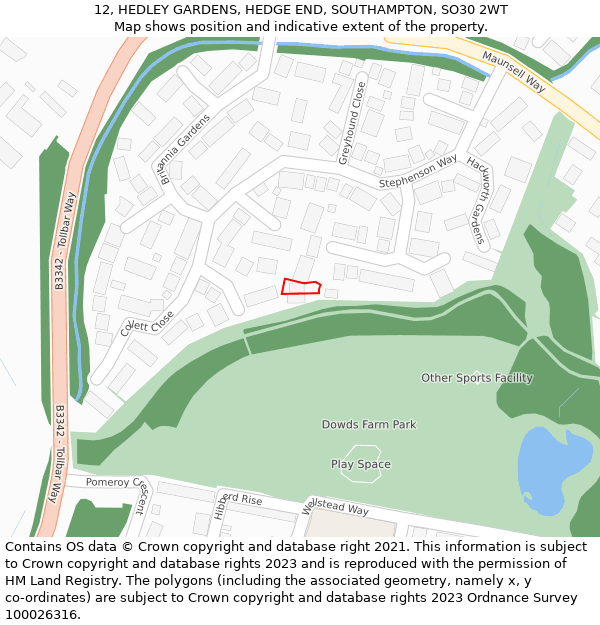 12, HEDLEY GARDENS, HEDGE END, SOUTHAMPTON, SO30 2WT: Location map and indicative extent of plot