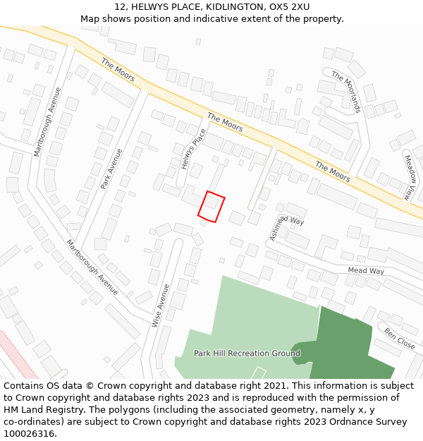 12, HELWYS PLACE, KIDLINGTON, OX5 2XU: Location map and indicative extent of plot