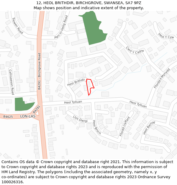 12, HEOL BRITHDIR, BIRCHGROVE, SWANSEA, SA7 9PZ: Location map and indicative extent of plot