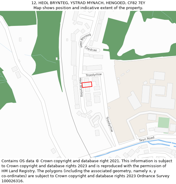 12, HEOL BRYNTEG, YSTRAD MYNACH, HENGOED, CF82 7EY: Location map and indicative extent of plot