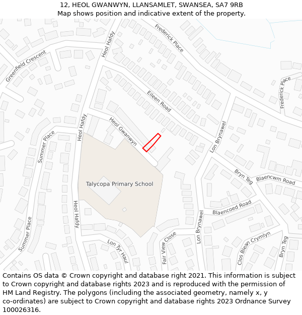 12, HEOL GWANWYN, LLANSAMLET, SWANSEA, SA7 9RB: Location map and indicative extent of plot