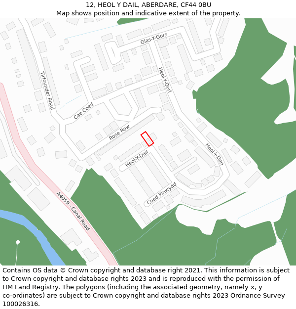 12, HEOL Y DAIL, ABERDARE, CF44 0BU: Location map and indicative extent of plot