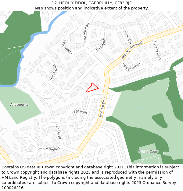 12, HEOL Y DDOL, CAERPHILLY, CF83 3JF: Location map and indicative extent of plot