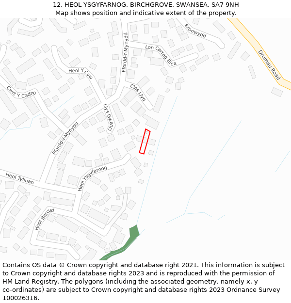 12, HEOL YSGYFARNOG, BIRCHGROVE, SWANSEA, SA7 9NH: Location map and indicative extent of plot