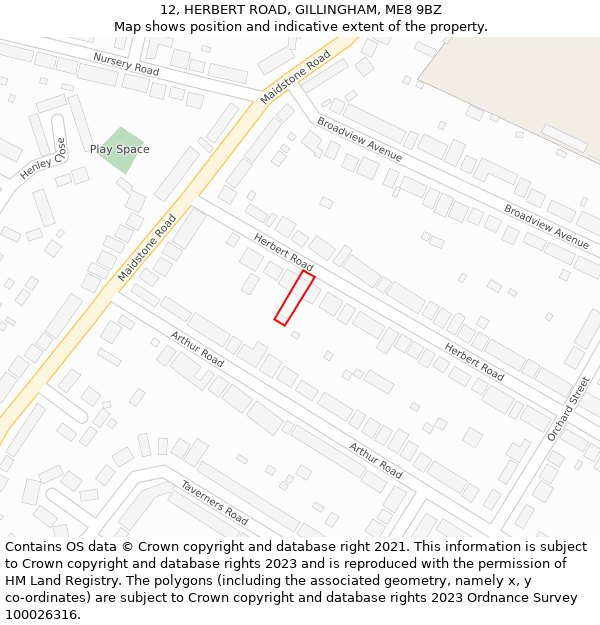 12, HERBERT ROAD, GILLINGHAM, ME8 9BZ: Location map and indicative extent of plot