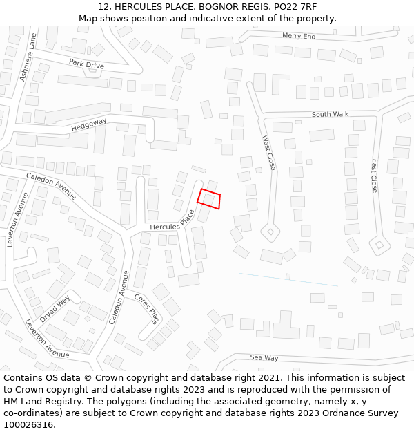 12, HERCULES PLACE, BOGNOR REGIS, PO22 7RF: Location map and indicative extent of plot