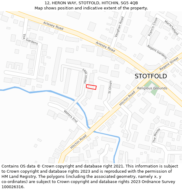 12, HERON WAY, STOTFOLD, HITCHIN, SG5 4QB: Location map and indicative extent of plot