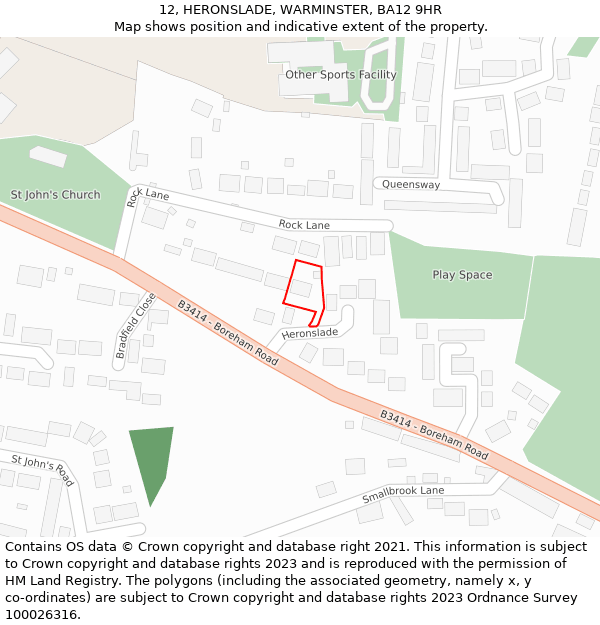 12, HERONSLADE, WARMINSTER, BA12 9HR: Location map and indicative extent of plot