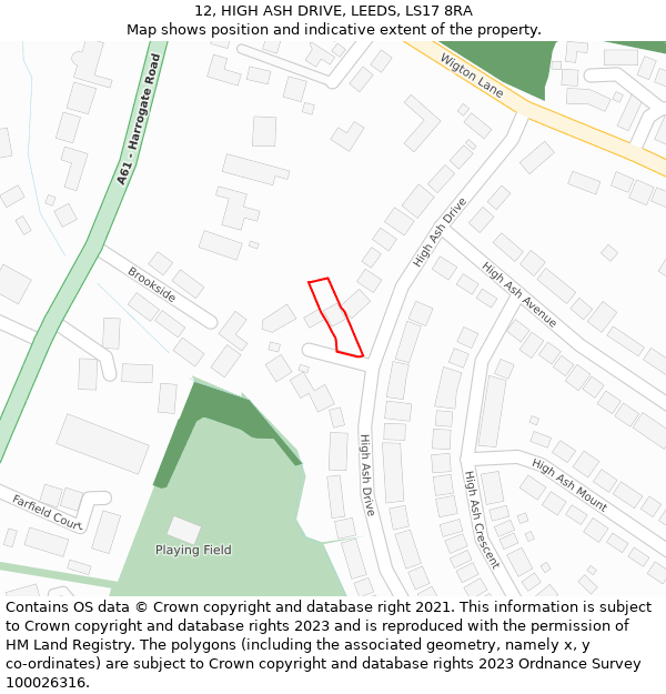 12, HIGH ASH DRIVE, LEEDS, LS17 8RA: Location map and indicative extent of plot