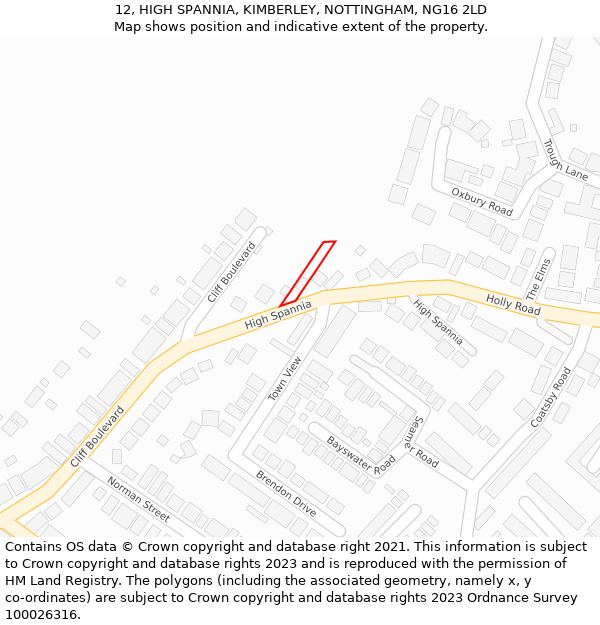 12, HIGH SPANNIA, KIMBERLEY, NOTTINGHAM, NG16 2LD: Location map and indicative extent of plot