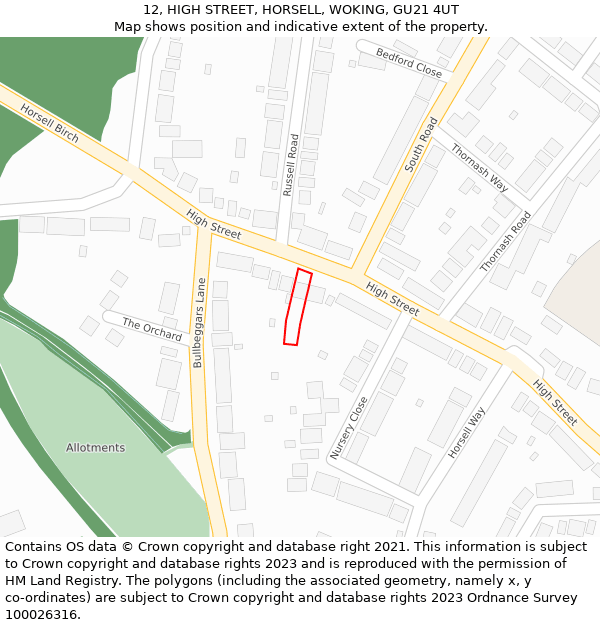 12, HIGH STREET, HORSELL, WOKING, GU21 4UT: Location map and indicative extent of plot