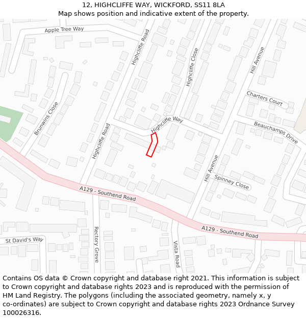 12, HIGHCLIFFE WAY, WICKFORD, SS11 8LA: Location map and indicative extent of plot