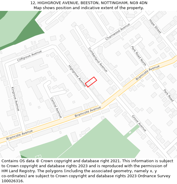 12, HIGHGROVE AVENUE, BEESTON, NOTTINGHAM, NG9 4DN: Location map and indicative extent of plot