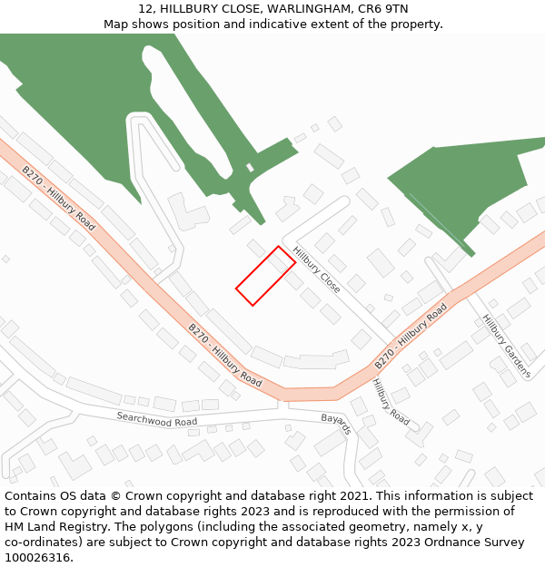 12, HILLBURY CLOSE, WARLINGHAM, CR6 9TN: Location map and indicative extent of plot