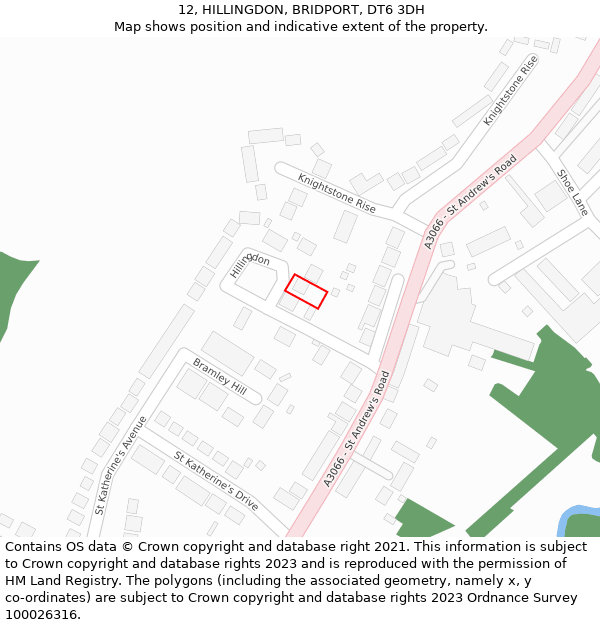 12, HILLINGDON, BRIDPORT, DT6 3DH: Location map and indicative extent of plot