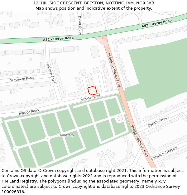 12, HILLSIDE CRESCENT, BEESTON, NOTTINGHAM, NG9 3AB: Location map and indicative extent of plot