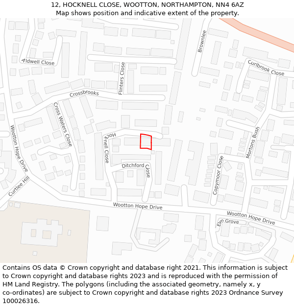12, HOCKNELL CLOSE, WOOTTON, NORTHAMPTON, NN4 6AZ: Location map and indicative extent of plot