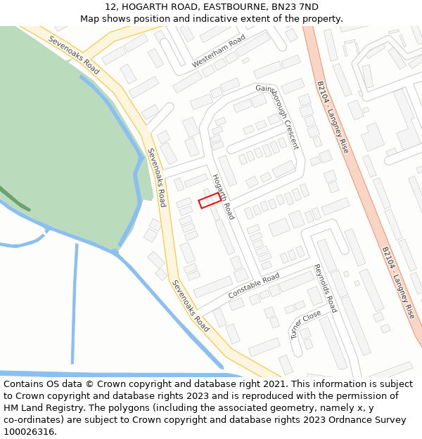 12, HOGARTH ROAD, EASTBOURNE, BN23 7ND: Location map and indicative extent of plot