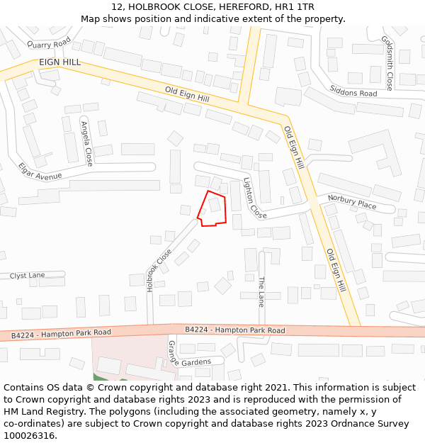 12, HOLBROOK CLOSE, HEREFORD, HR1 1TR: Location map and indicative extent of plot