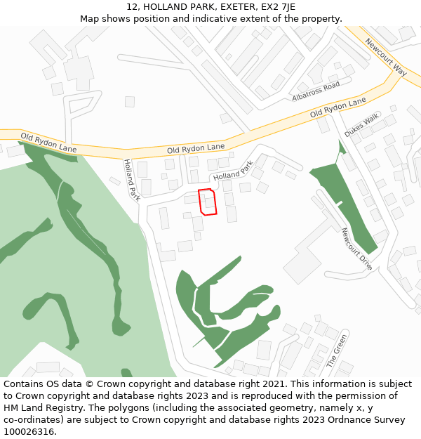 12, HOLLAND PARK, EXETER, EX2 7JE: Location map and indicative extent of plot